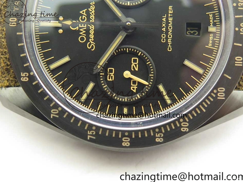 0118 SmoothTexture Speedmaster “Dark Side of The Moon” Real Ceramic OMF 1:1 Best Edition Vintage Black on Brown Leather Strap A 7975